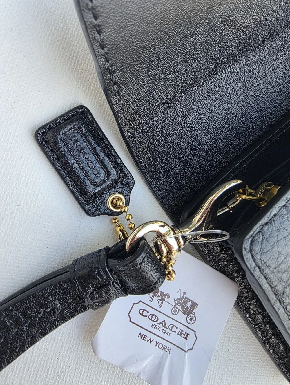 NWT Coach Madison Slim Flap Black Pebbled Leather Wristlet Clutch